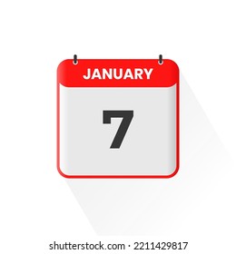 7th January calendar icon. January 7 calendar Date Month icon vector illustrator