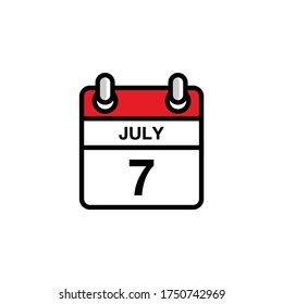 7th of July flat day of the month calendar icon. Date and time schedule concept. Vector illustration design