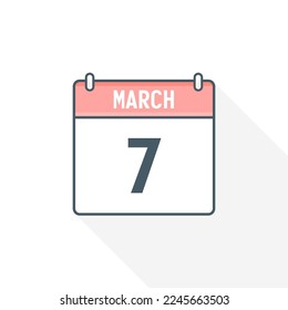 Icono del calendario 7 de marzo. 7 de marzo calendario Fecha Mes Icono Ilustrador vectorial