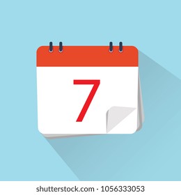 The 7th of the mounth. Vector illustration. Flat icon of calendar isolated on a background. 