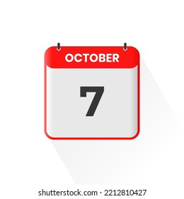 7th October calendar icon. October 7 calendar Date Month icon vector illustrator