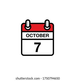 7th of October flat day of the month calendar icon. Date and time schedule concept. Vector illustration design