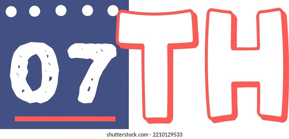 7th Ordinal Numbers counting vector art illustration with fantastic font and blue red color, worksheets - match sequence number worksheets for preschoolers