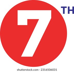 7th Ordinal Numbers counting vector art illustration with fantastic font and blue red color - 7th anniversary - happy birthday