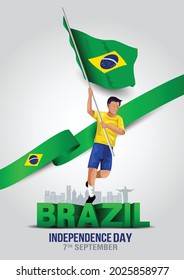 7th September Brazil Independence Day Banner Vector Illustration. man running with Brazilian flag	