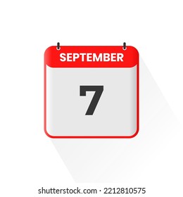 7th September calendar icon. September 7 calendar Date Month icon vector illustrator