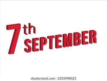 7. September , Symbol für Tageskalender und Datumsplan. Modernes Design, 3D-Rendering. Weißer Hintergrund.