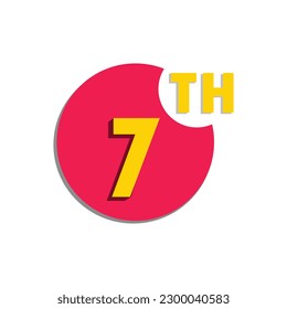 7th  seventh Ordinal number in the circle, counting anniversary typography letter icon vector symbol logo illustration line editable stroke flat design style isolated on white