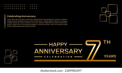 Diseño de plantillas de aniversario de 7 años con color oro, ilustración de plantillas vectoriales