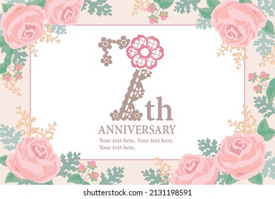 Plantilla para el séptimo aniversario con flores elegantes. Fuente de encajes florales. Ilustración vectorial.