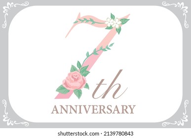 Plantilla para el séptimo aniversario. Tipo de letra Flolal. Ilustración vectorial.