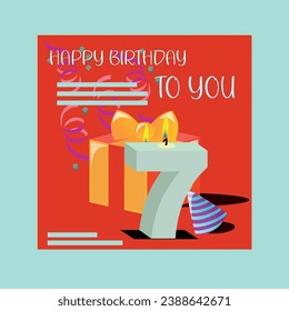 7th Year Birthday Invitation Vector customizable design