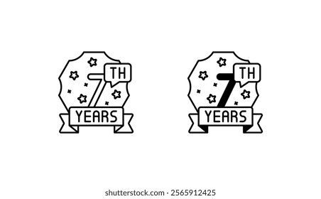 7th year icon design with white background stock illustration