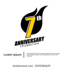 7th years anniversary celebration emblem. anniversary logo isolated with sparks - fireball on white background. vector illustration template design for web, flyers, poster, greeting card