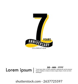7th years anniversary celebration emblem. modern anniversary logo isolated with infinity circle ribbon on white background. vector illustration template design for web, flyers, poster, greeting card