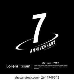 7th years anniversary celebration emblem. congratulations anniversary logo isolated with oval ring. black and white tone. vector illustration template design for web, flyers, poster, greeting card