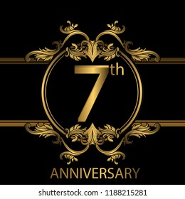 7th years anniversary celebration. 7th anniversary logo with gold color, foil, sparkle