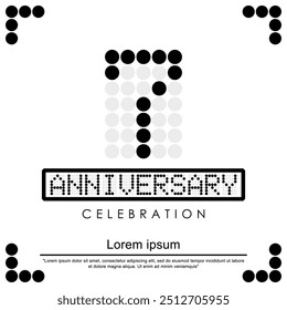 7th years anniversary celebration logo isolated digital dotted with letters, numbers on white background. vector illustration template design for web, flyers, poster, greeting and invitation card