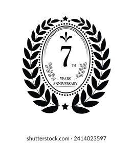 7th Years Anniversary celebration. Vector Template festive illustration Golden Color,. Birthday or wedding party event decoration.