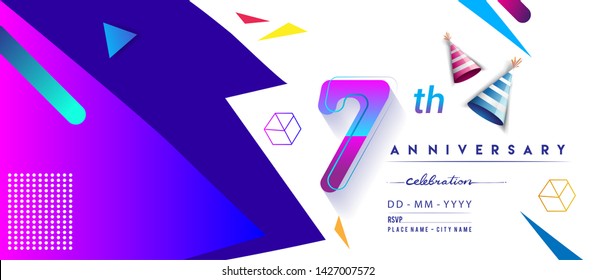 7th years anniversary logo, vector design birthday celebration with colorful geometric background and circles shape.