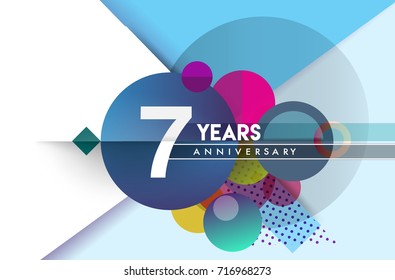 7th years anniversary logo, vector design birthday celebration with colorful geometric, Circles isolated on white background.