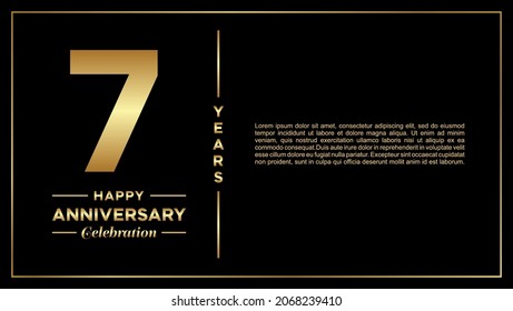 7th years anniversary, vector design for anniversary celebration with gold color on black background, simple and luxury design. logo vector template