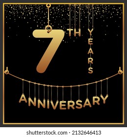 7th years anniversary, vector design for anniversary celebration with gold color on black background, simple and luxury design. logo vector template
