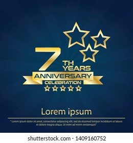 7th years elegance golden and star anniversary celebration emblem ,anniversary logo design for web, game, creative poster, booklet, leaflet, flyer, magazine, greeting card and invitation card