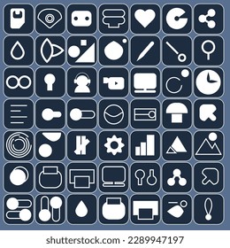 7x7 Icons Pack Design Bundle Essential Business, Finance, Accounting, Smartphone, Data Basic, User Interface, User Experiences, Sheets, Dark Blue and White Combination Color