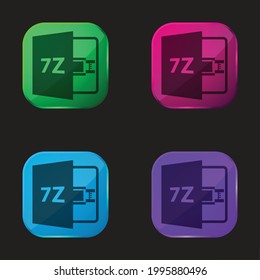 7Z File Format Symbol four color glass button icon