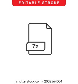 7z File Outline Icon. 7z Document Line Art Logo. Vector Illustration. Isolated on White Background. Editable Stroke