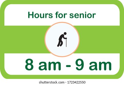 8 am - 9 am special hours only for 60+ years old people and disabled people only limit and limit purchases on the covid-19 sign or Coronavirus, the grocery store sign. vector illustration