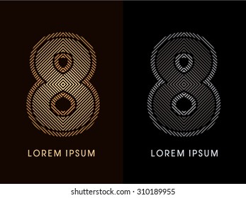 8 ,abstract luxury font, Designed using gold and black line square, geometric shape, graphic vector.