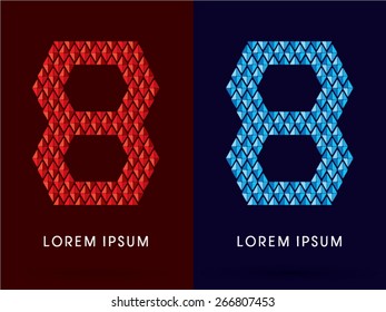 8 Abstract Number, font, concept hot and cool, fire and ice, graphic, vector.