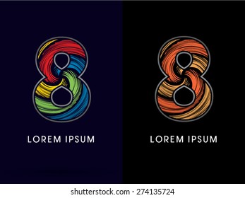  8 ,Abstract Number , font, concept Spin,designed using colors and gold silver bronze grunge brush,sign ,logo, symbol, icon, graphic, vector.