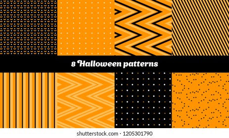 8 Abstract orange halloween patterns. Vector background.