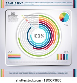 8 Abstract pie chart Colorful graphic for business design, infographics, reports, step presentations, number options or workflow layout.