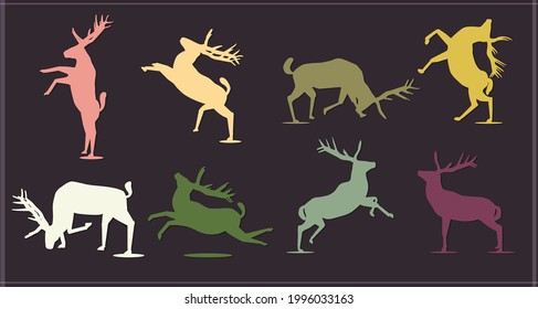 8 action of isolated deer on dark background, animal symbol on vector illustration image.