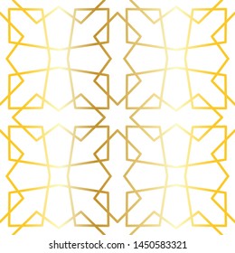 8 (and 4) Fold Golden Islamic Geometric Pattern Seamless Repeat Vector Pattern Swatch.  Triangle and Polygon Line Pattern.  Gold lines on white background. Arab, Muslim, Ramadan, Moroccan.