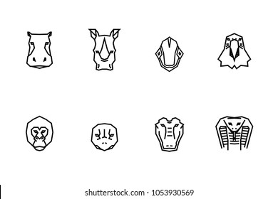 8 animal heads icons. Vector geometric illustrations of wild life animals.