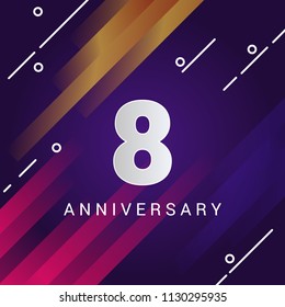 8 Anniversary celebration logotype with paper cut style font number isolated on colorful background