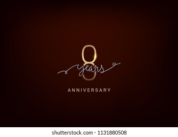 8 Anniversary elegant gold colored isolated on dark background, vector design for celebration, invitation, and greeting card