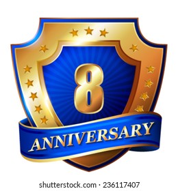 8  Anniversary golden label with ribbon.