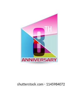 8 anniversary logotype design colorful geometric style fot use in party, birthday and celebration purpose. vector design isolated on white background