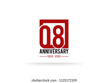 8 Anniversary logotype, simple red colored font number inside square isolated on white background