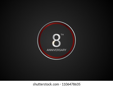 8 anniversary with  red and silver color circle  isolated on red background for celebration event isolated on black background