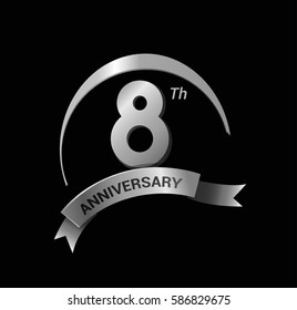 8 anniversary ring logo silver ribbon. vector celebration template