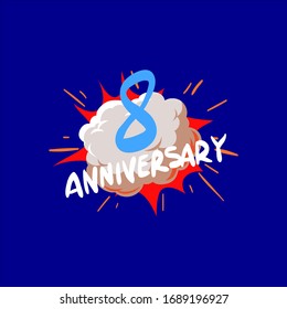 8 Anniversary. Template design comics boom style. Pop art vector illustration. 