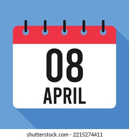 Calendario del 8 de abril. Fondo Azul. Calendario de vectores.