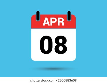 8 April Calendar Date Flat Icon Day 8 Vector Illustration